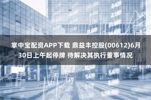 掌中宝配资APP下载 鼎益丰控股(00612)6月30日上午起停牌 待解决其执行董事情况