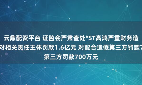 云鼎配资平台 证监会严肃查处*ST高鸿严重财务造假案件 对相关责任主体罚款1.6亿元 对配合造假第三方罚款700万元